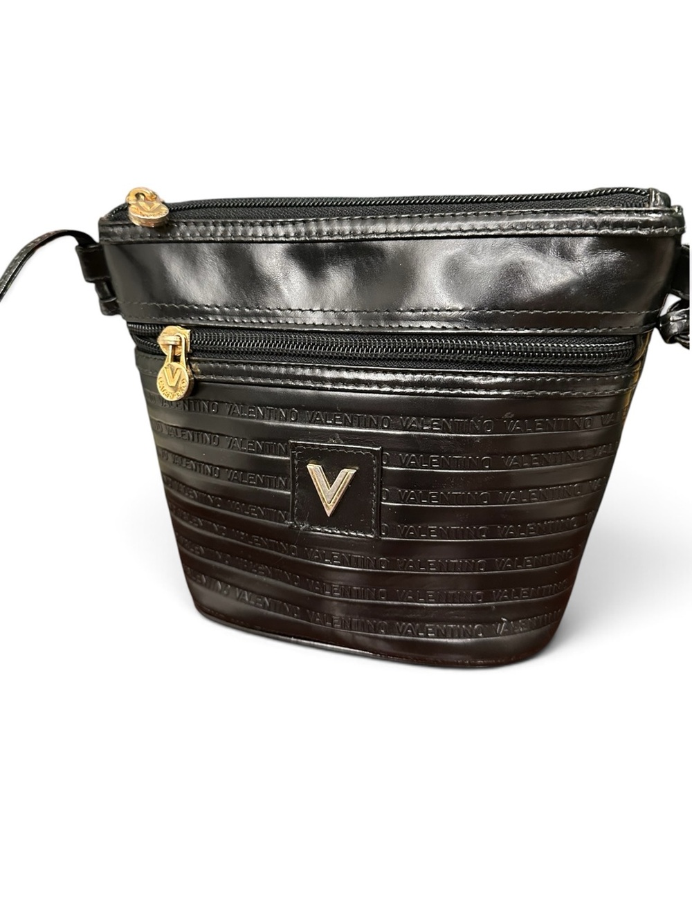 Vintage Mario Valentino Black Leather Logo Crossbody Bag